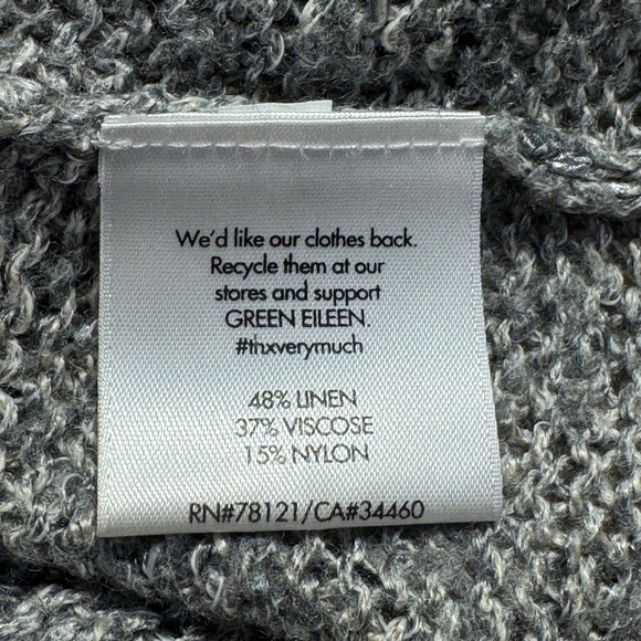 Eileen Fisher XL Linen Blend Scoop‎ Neck Metallic Fleck Gray 3/4 Sleeve Sweater - Picture 11 of 12
